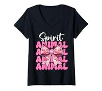 Mujer Lazo Rosa con Forma de Coqueta Spirit Animal Flamingo para niña y mamá Camiseta Cuello V