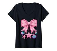 Mujer Lazo Rosa, Concha Marina, Estrella de mar, Pastel, estética Kawaii Camiseta Cuello V