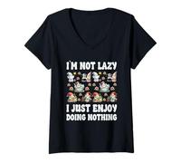 Mujer Lazy Dad Gnomes I`m Not Lazy I Just Enjoy Doing Nothing Camiseta Cuello V