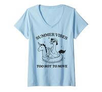 Mujer Lazy Duck Unicorn Float Too Hot To Move Summer Relaxing Camiseta Cuello V
