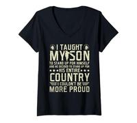 Mujer Le enseñé a mi Hijo a Ponerse de pie Orgullosos Militares mamá y papá Camiseta Cuello V