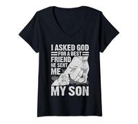 Mujer Le pedí a Dios un Mejor Amigo Me envió a mi Hijo Padre Orgulloso Camiseta Cuello V