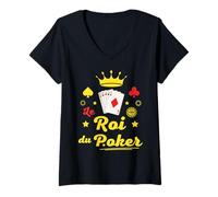 Mujer Le ROI Du Poker Cadeau As de Pique Cartes Casino Las Vegas Camiseta Cuello V