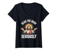 Mujer Lea El Libro En Seriamente Jesús Biblia Cristiana Camiseta Cuello V