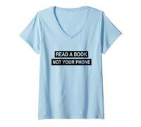 Mujer Lea un Libro, no su teléfono (Declaración de Bookworm) Camiseta Cuello V