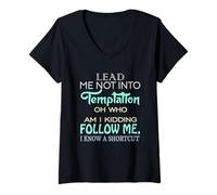 Mujer Lead Me Not Into Temptation Men Women Kids Fun Gift Graphic Camiseta Cuello V