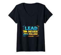 Mujer Lead Never Follow Bold Liderazgo Motivación Diseño Camiseta Cuello V
