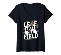 Mujer Leaf It All on The Field Fútbol de otoño Camiseta Cuello V