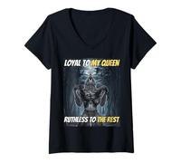 Mujer Leal a mi Reina despiadado al Resto Funny Alpha Wolf Meme Camiseta Cuello V