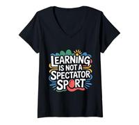 Mujer Learning Is Not A Spectator Sport Motivación docente - Camiseta Cuello V