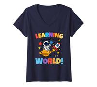 Mujer Learning Is out of This World Space Back To School Teacher Camiseta Cuello V