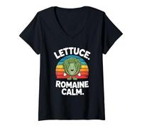 Mujer Lechuga Romaine Calma Divertido Verduras Juego de Palabras Humor Diseño Camiseta Cuello V