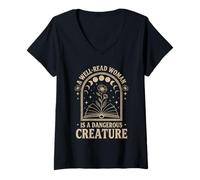 Mujer Lector Amante de Libros de Criaturas peligrosas para Mujer Bien leída Camiseta Cuello V