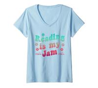 Mujer Lector de Biblioteca My Jam Book Groovy Teacher Bookworm de Reading Camiseta Cuello V