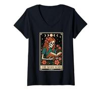 Mujer Lector de Libros The Word Nerd Que Lee la Carta del Tarot Bookworm Witchy Camiseta Cuello V