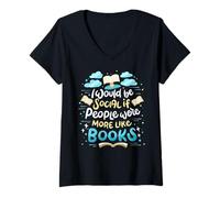 Mujer Lector Divertido de Lectura de Libros con Cita Me gustaría ser Social Camiseta Cuello V