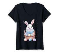 Mujer Lector Leyendo Huevos de Conejo Orejas de Conejo Lindo Primavera Camiseta Cuello V
