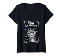 Mujer Lectura de Patas Gato Quiromancia Vintage Esotérico Camiseta Cuello V