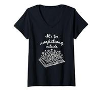 Mujer Lectura Divertida Es Demasiado no ficción Fuera de Book Lover Camiseta Cuello V