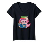 Mujer Lectura Divertida para Amantes de los Libros de Axolotl Adventures Camiseta Cuello V