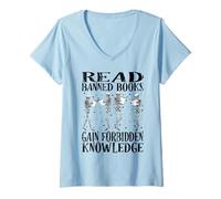 Mujer Leer Banned Book Lover Esqueleto Lectura Bibliotecaria Camiseta Cuello V