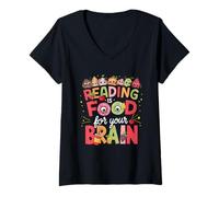 Mujer Leer es alimento para tu Cerebro Libros Infantiles Personajes Camiseta Cuello V