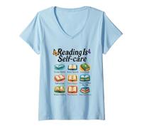 Mujer Leer es autocuidado Escapar Realidad Piensa en grande Camiseta Cuello V
