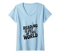 Mujer Leer es un Amante de los Libros espaciales Fuera de Este Mundo Camiseta Cuello V