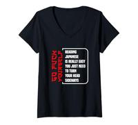 Mujer Leer Japonés Es Muy Fácil Divertido Estudiante Humor Divertido Camiseta Cuello V