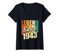 Mujer Legend Since 1943 Año De Nacimiento Cumpleaños Fiesta De Cumpleaños Camiseta Cuello V