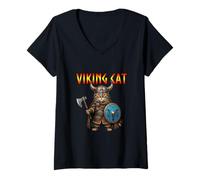 Mujer Legendario Arte de Aventura de Dibujos Animados de Gatito nórdico Camiseta Cuello V