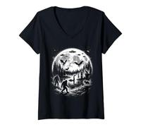 Mujer Legendario Cryptid Moonlight Paranormal Folklore Misterio Arte Camiseta Cuello V