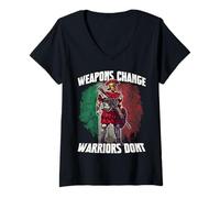 Mujer Legionario Romano con Arma Moderna - Roma SPQR Camiseta Cuello V