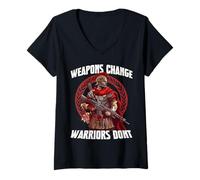 Mujer Legionario Romano con Arma Moderna - Roma SPQR Camiseta Cuello V