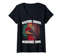 Mujer Legionario Romano con Arma Moderna - Roma SPQR Camiseta Cuello V
