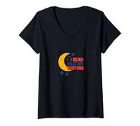 Mujer Leí más allá de mi Hora de Dormir: Crescent Moon Bookish Night Reader Camiseta Cuello V