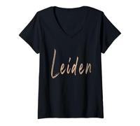 Mujer Leiden Países Bajos Diseño Elegante Vintage Camiseta Cuello V