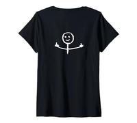 Mujer #lele figura de palo de hombre pintado a mano que muestra el dedo medio Camiseta Cuello V