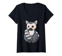 Mujer Lémur Chibi Kawaii Anime Japonés Divertido Camiseta Cuello V