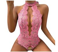 Mujer Lenceria Erótica una Pieza Encaje Body Sexy Babydoll Hueco Halter Mono Moda Ropa de Dormir Ahuecado Pijamas Camisón Abierta Blackless Transparente Ropa Interior Babydoll 2024