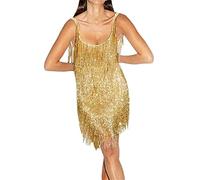 Mujer Lentejuelas borlas Samba Tango Vestido de Baile Latino con borlas 1920s Vestido de Fiesta de Baile Sin Mangas Tirantes Espagueti Sin Espalda Purpurina Borla Fiesta Vestido de Noche Cóctel