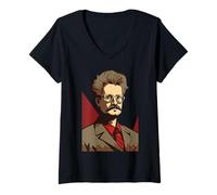 Mujer Leo Trotsky SOVI8 Vintage Propaganda. Camiseta Cuello V