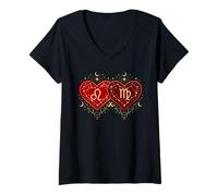 Mujer Leo Virgo Love Shirt Día de San Valentín Zodiac Mystic Par Match Camiseta Cuello V