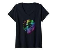 Mujer Leo Zodiaco León Arco Iris Gradiente Astrología Arte Gráfico Camiseta Cuello V