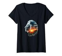 Mujer León africano Camiseta Cuello V