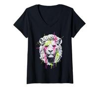 Mujer León Amante Animal Safari Zoo Motivo Hombres Mujeres Arte Gráfico Camiseta Cuello V