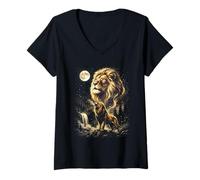 Mujer León Aullando a la Luna Meme Camiseta Cuello V