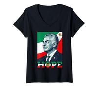 Mujer León de Irán y Bandera del Sol Shir o Khorshid Emblema Reza Pahlavi Era Camiseta Cuello V
