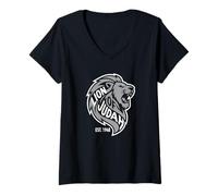 Mujer León de Judá EST 1948 Símbolo del León Rugido de Israel Camiseta Cuello V