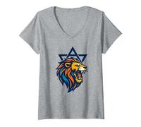 Mujer León de Judá Estrella de David - Soy Yisrael Chai Orgullo Judío Camiseta Cuello V